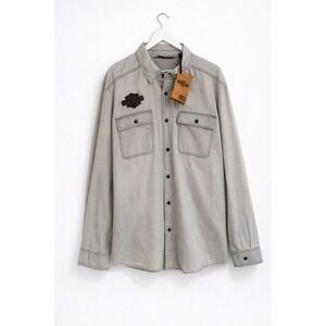 NWT Harley-Davidson Men's 1903 Logo Chambray Shirt Slim Fit Grey Acid Wash 2XL